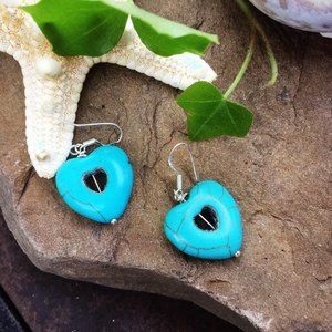 Turquoise/Sterling Silver drop Earrings Hearts